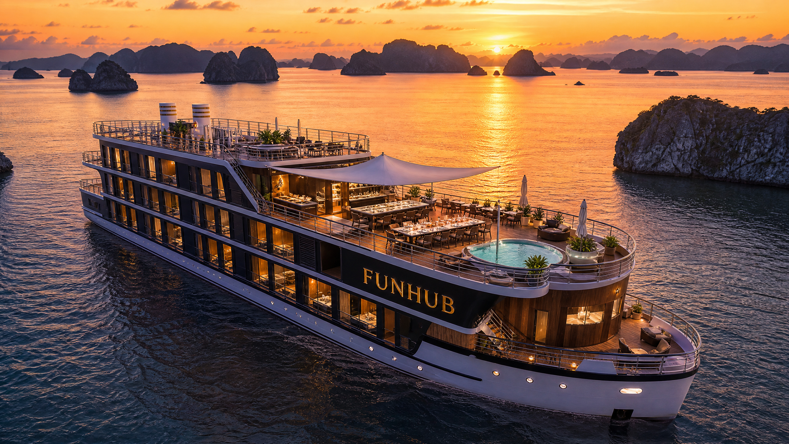Funhub Sundowner 34 Express Cruiser — Single Engine Efficient Cruiser with Swim Platform